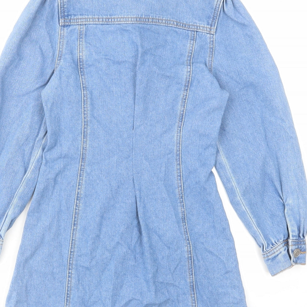 George Girls Blue Cotton A-Line Size 9-10 Years Collared Button