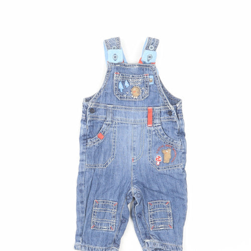 Marks and Spencer Boys Blue Cotton Dungaree One-Piece Size 0-3 Months Button