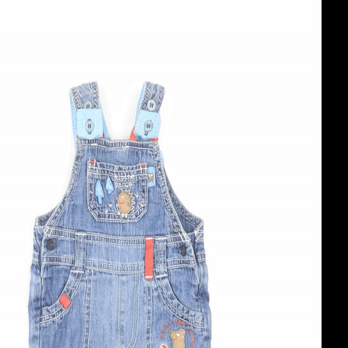 Marks and Spencer Boys Blue Cotton Dungaree One-Piece Size 0-3 Months Button