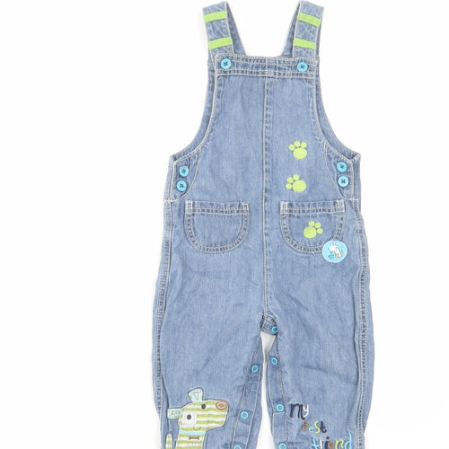 TU Boys Blue Cotton Dungaree One-Piece Size 12-18 Months Button