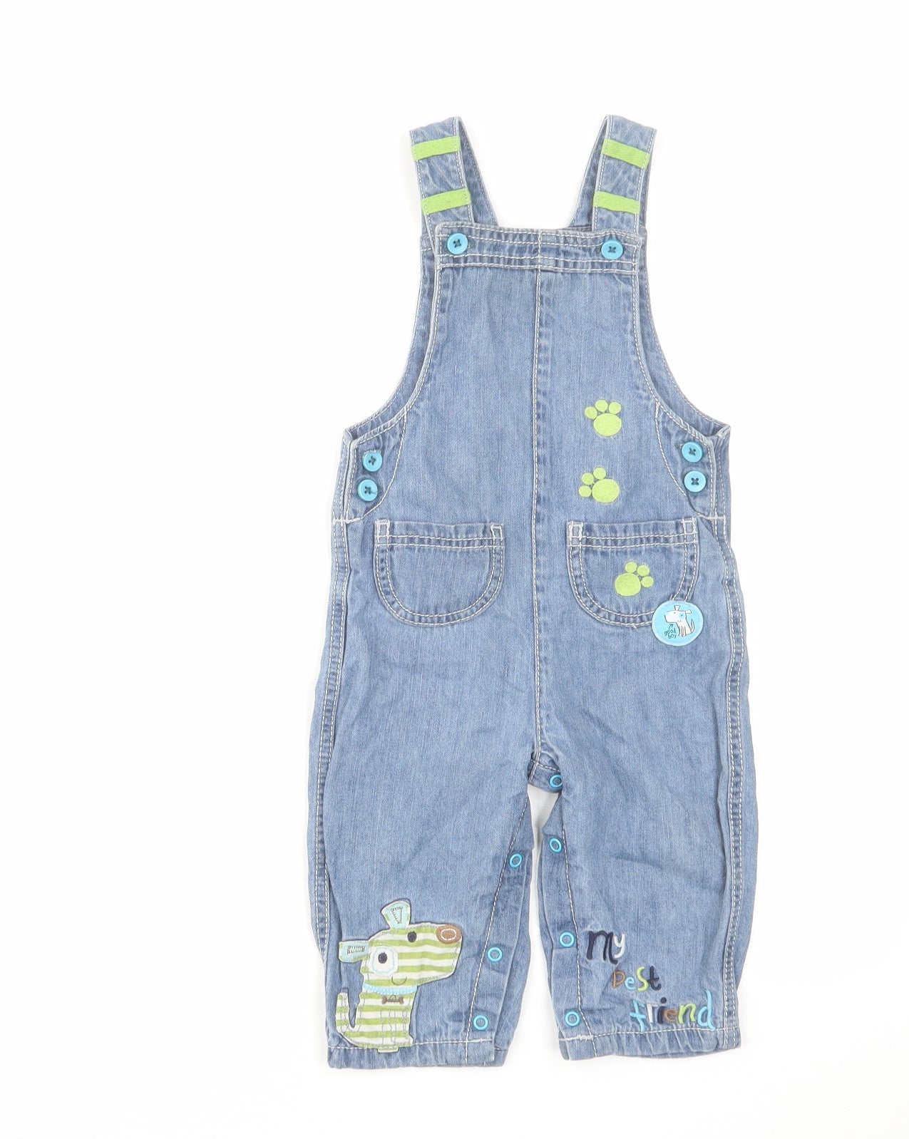 TU Boys Blue Cotton Dungaree One-Piece Size 12-18 Months Button