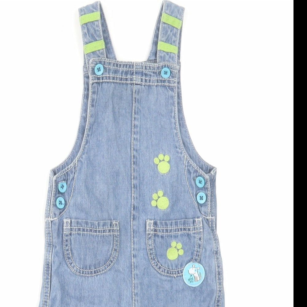 TU Boys Blue Cotton Dungaree One-Piece Size 12-18 Months Button