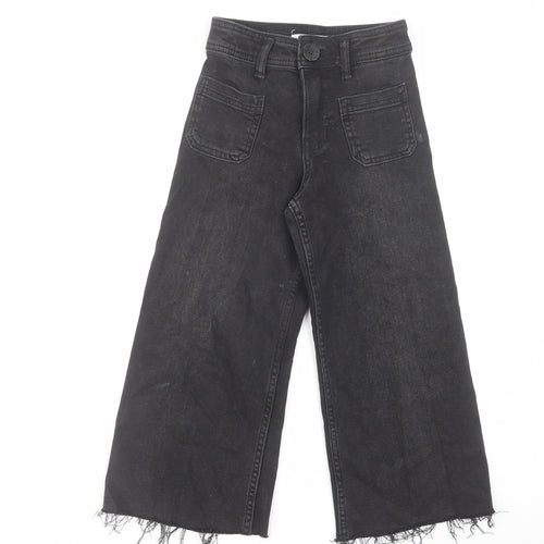Zara Girls Black Cotton Wide-Leg Jeans Size 6 Years Regular Zip