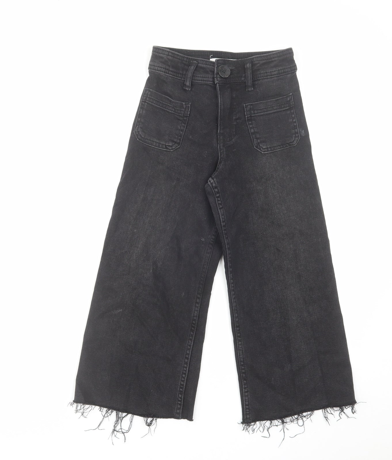 Zara Girls Black Cotton Wide-Leg Jeans Size 6 Years Regular Zip