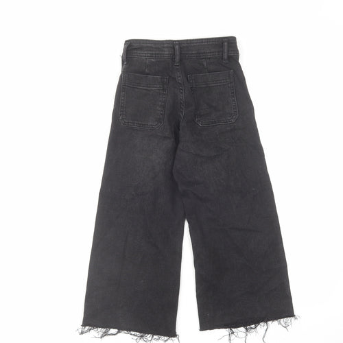Zara Girls Black Cotton Wide-Leg Jeans Size 6 Years Regular Zip