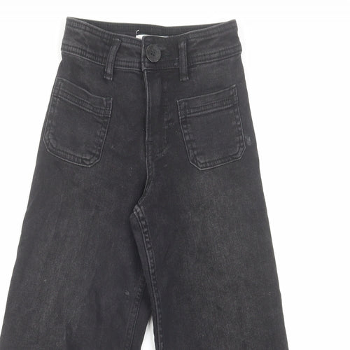 Zara Girls Black Cotton Wide-Leg Jeans Size 6 Years Regular Zip