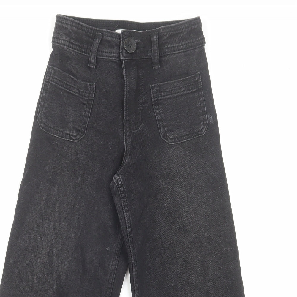 Zara Girls Black Cotton Wide-Leg Jeans Size 6 Years Regular Zip