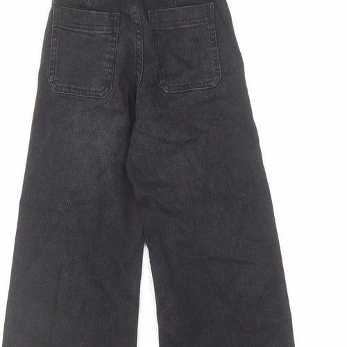 Zara Girls Black Cotton Wide-Leg Jeans Size 6 Years Regular Zip