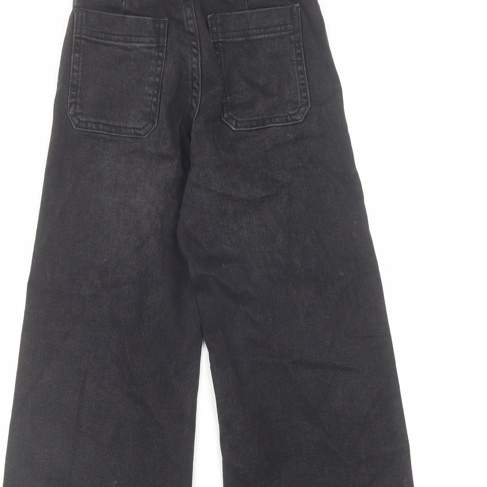 Zara Girls Black Cotton Wide-Leg Jeans Size 6 Years Regular Zip