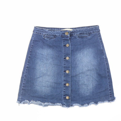 Brave Soul Womens Blue Cotton Mini Skirt Size 12 Button
