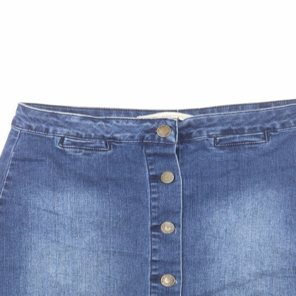 Brave Soul Womens Blue Cotton Mini Skirt Size 12 Button