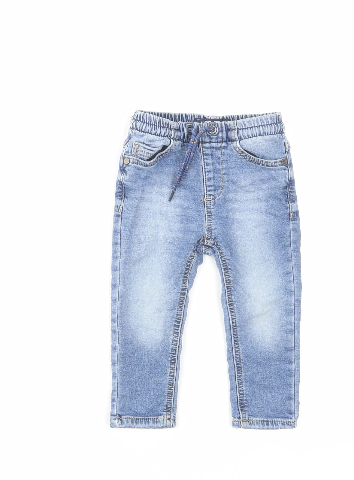 NEXT Boys Blue Cotton Cropped Jeans Size 12-18 Months Drawstring