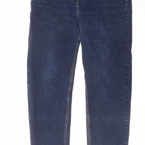 Marks and Spencer Womens Blue Cotton Straight Jeans Size 18 L29 in Regular Zip