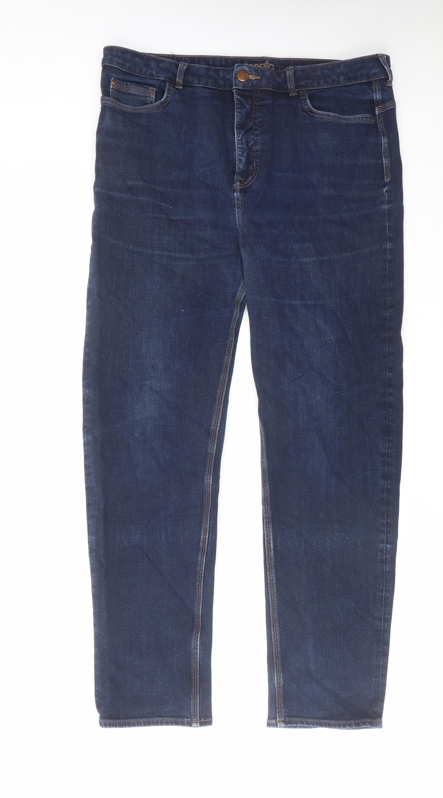 Marks and Spencer Womens Blue Cotton Straight Jeans Size 18 L29 in Regular Zip