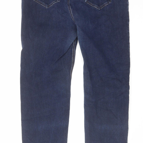 Marks and Spencer Womens Blue Cotton Straight Jeans Size 18 L29 in Regular Zip