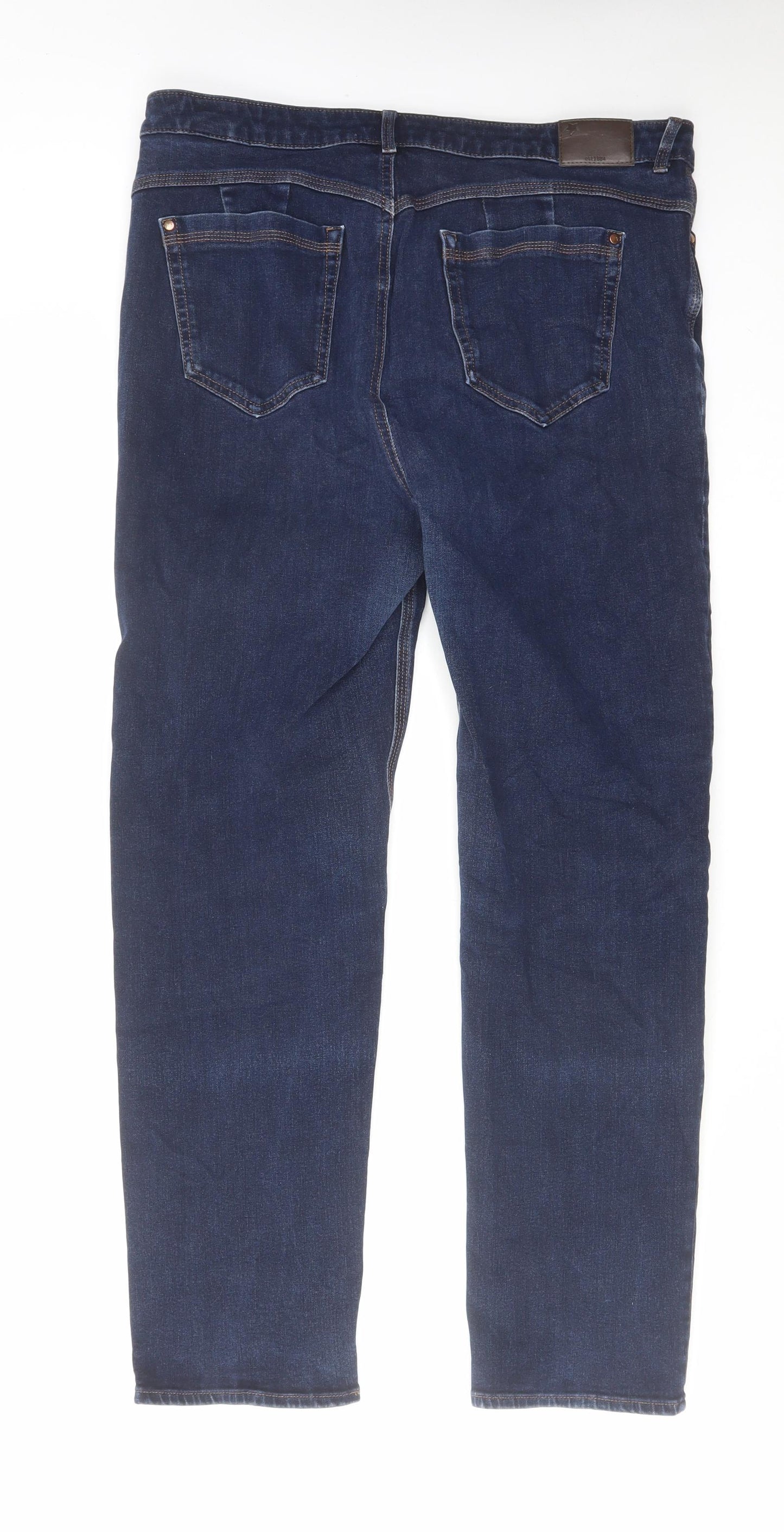 Marks and Spencer Womens Blue Cotton Straight Jeans Size 18 L29 in Regular Zip