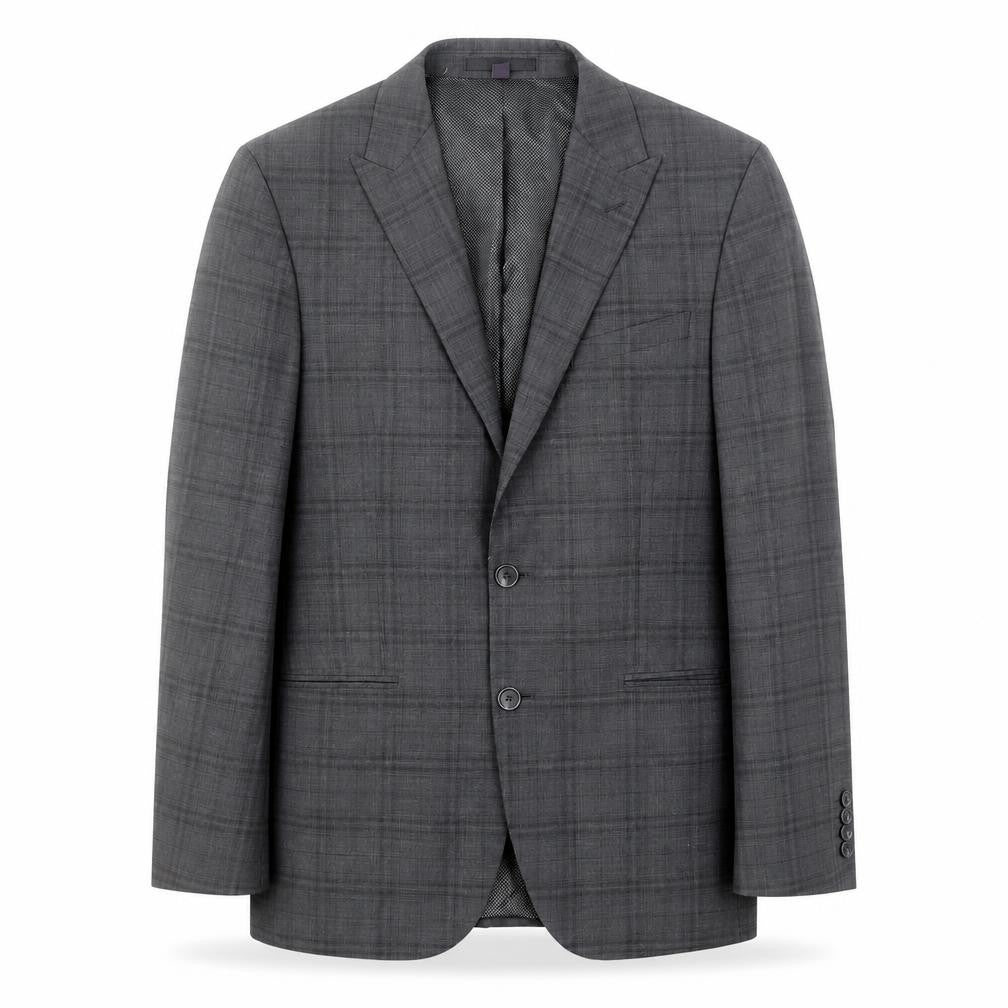 Front view of Marks & Spencer men’s grey plaid wool jacket suit jacket, size 40, regular