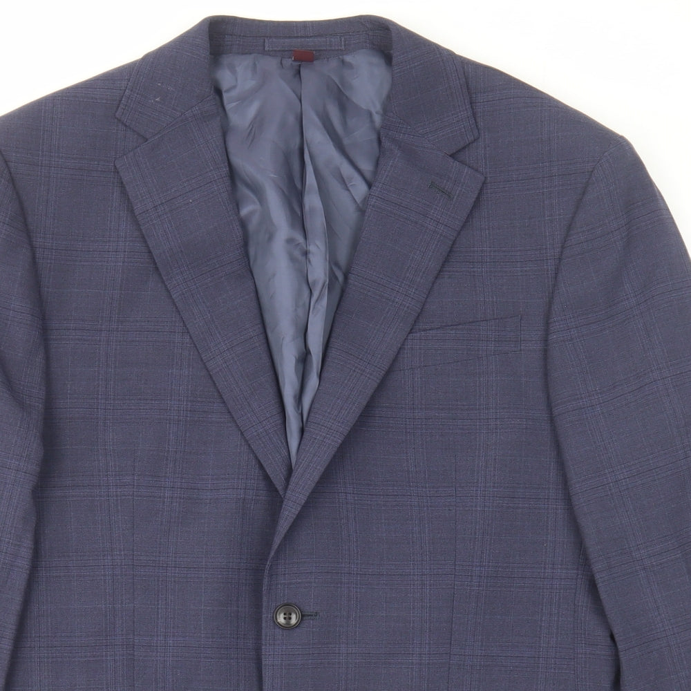 Marks and Spencer Mens Blue Check Wool Jacket Suit Jacket Size 40 Regular