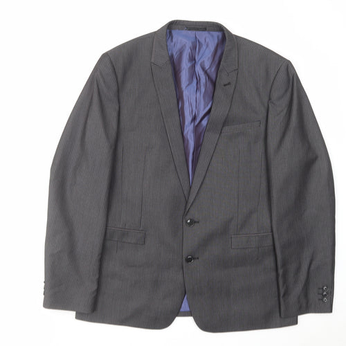 NEXT Mens Grey Striped Polyester Jacket Suit Jacket Size 44 Regular