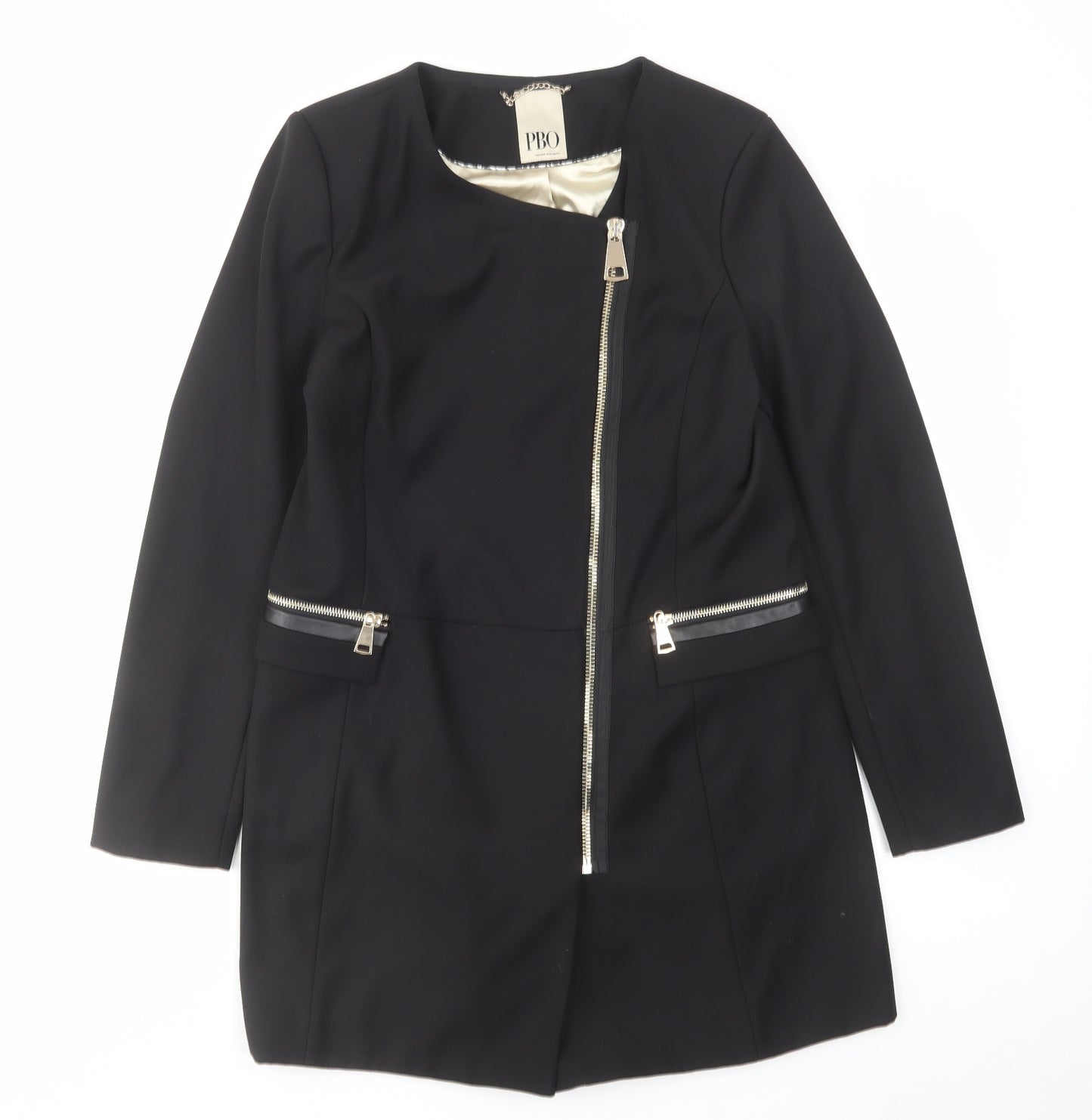 PBO Womens Black Overcoat Coat Size 8 Zip