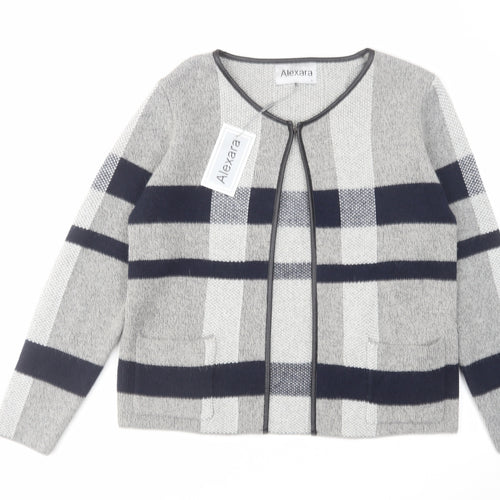 Alexandra Womens Grey Round Neck Plaid Acrylic Cardigan Jumper Size M