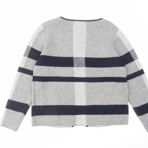 Alexandra Womens Grey Round Neck Plaid Acrylic Cardigan Jumper Size M