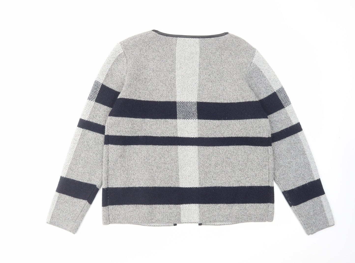 Alexandra Womens Grey Round Neck Plaid Acrylic Cardigan Jumper Size M