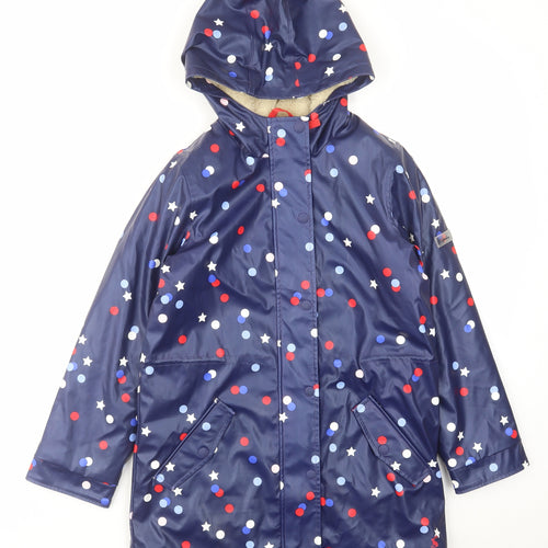 Joules Girls Blue Polka Dot Rain Coat Coat Size 9-10 Years Zip