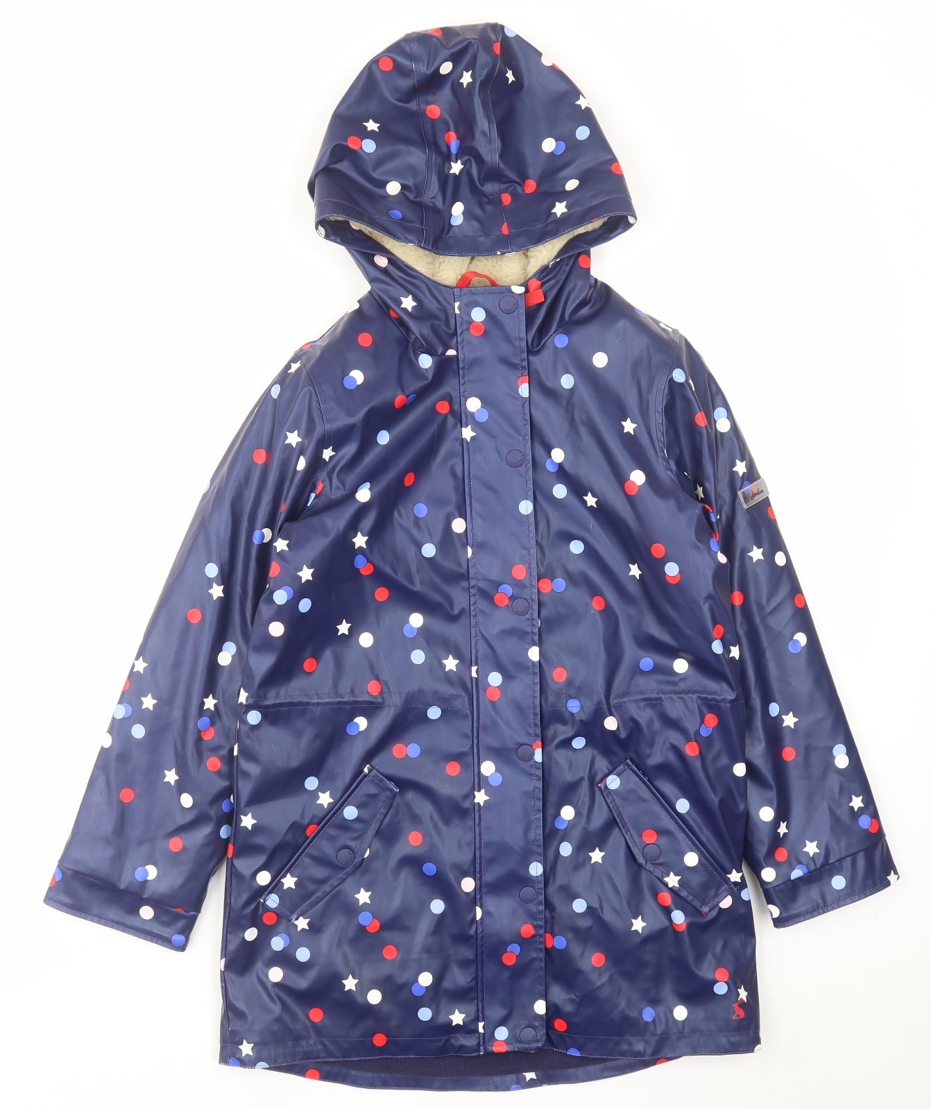 Joules Girls Blue Polka Dot Rain Coat Coat Size 9-10 Years Zip