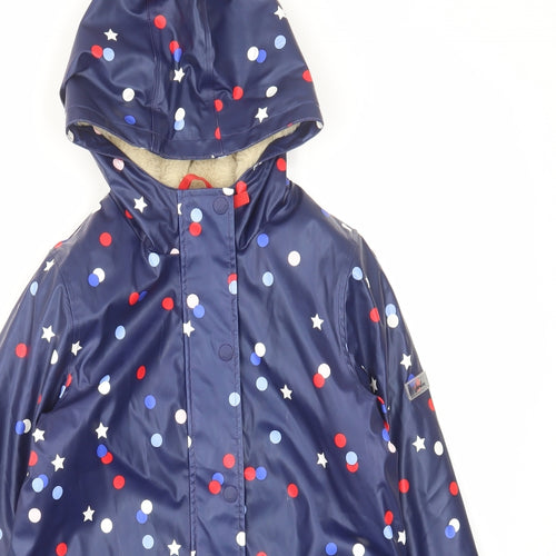 Joules Girls Blue Polka Dot Rain Coat Coat Size 9-10 Years Zip