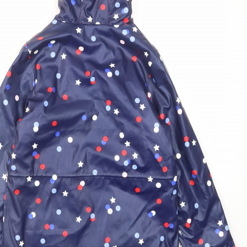 Joules Girls Blue Polka Dot Rain Coat Coat Size 9-10 Years Zip