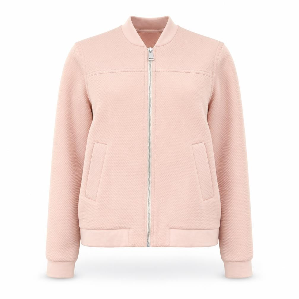 Front view of Topshop women’s pink herringbone jacket, size UK 10, zip