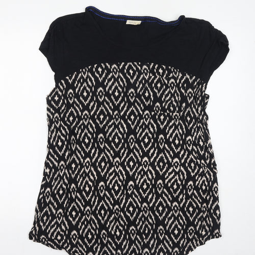 Meadow Rue Womens Black Geometric Cotton Basic Blouse Size L Boat Neck