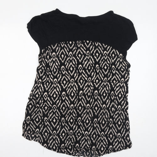 Meadow Rue Womens Black Geometric Cotton Basic Blouse Size L Boat Neck