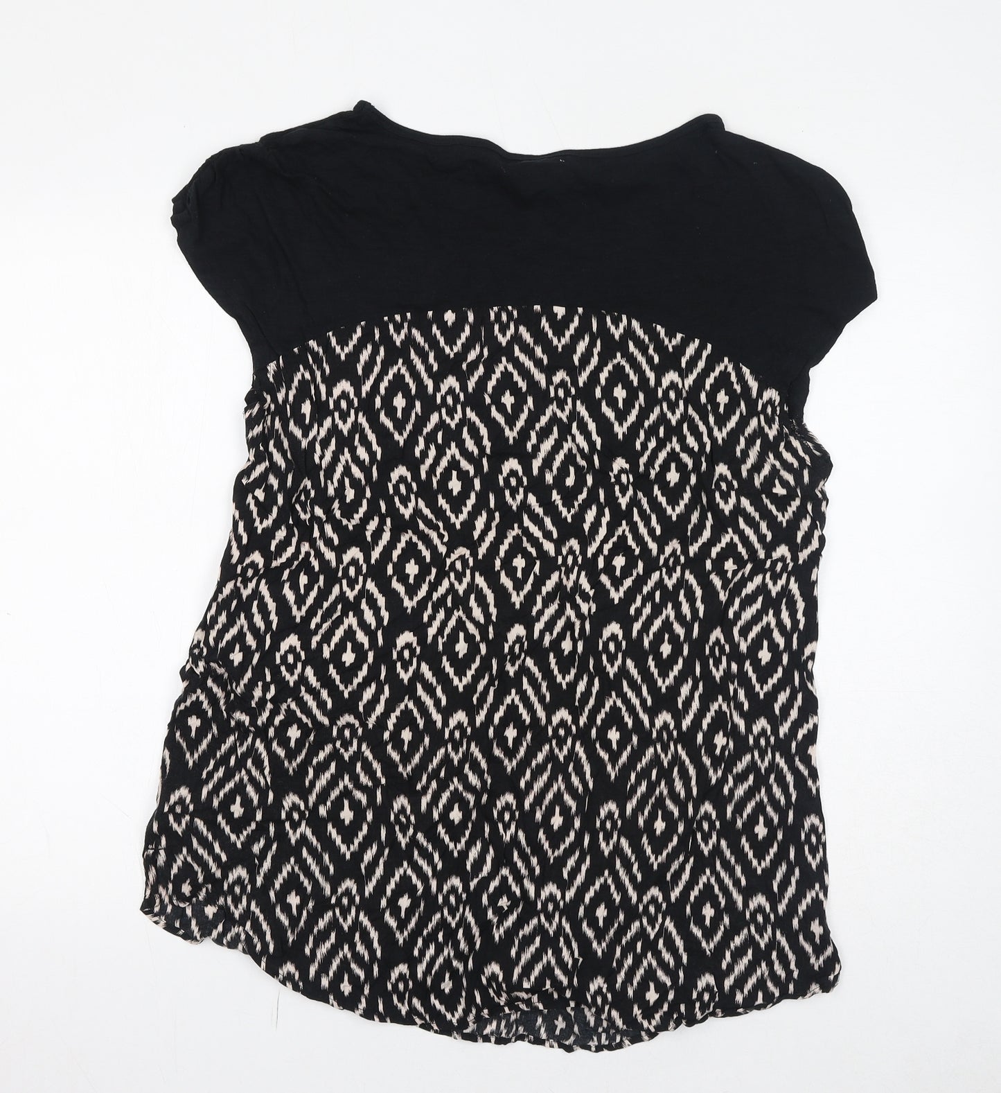 Meadow Rue Womens Black Geometric Cotton Basic Blouse Size L Boat Neck
