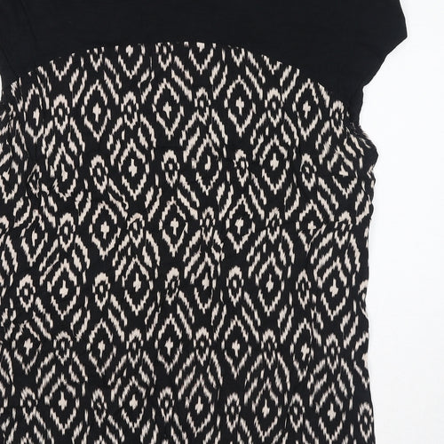 Meadow Rue Womens Black Geometric Cotton Basic Blouse Size L Boat Neck