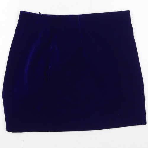 Zara Womens Blue Polyester A-Line Skirt Size L Zip