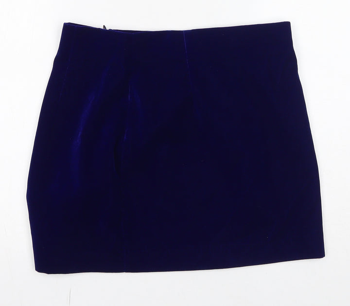 Zara Womens Blue Polyester A-Line Skirt Size L Zip