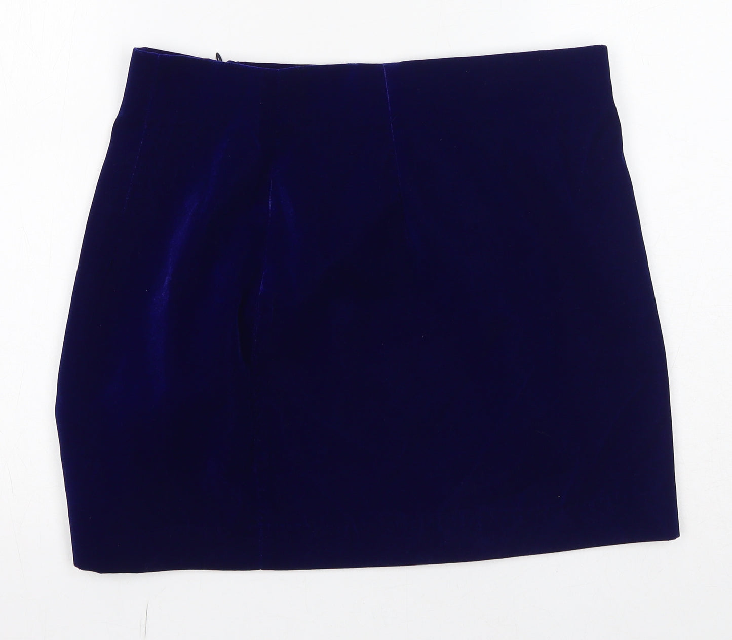 Zara Womens Blue Polyester A-Line Skirt Size L Zip