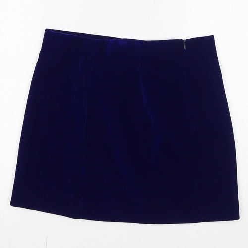 Zara Womens Blue Polyester A-Line Skirt Size L Zip