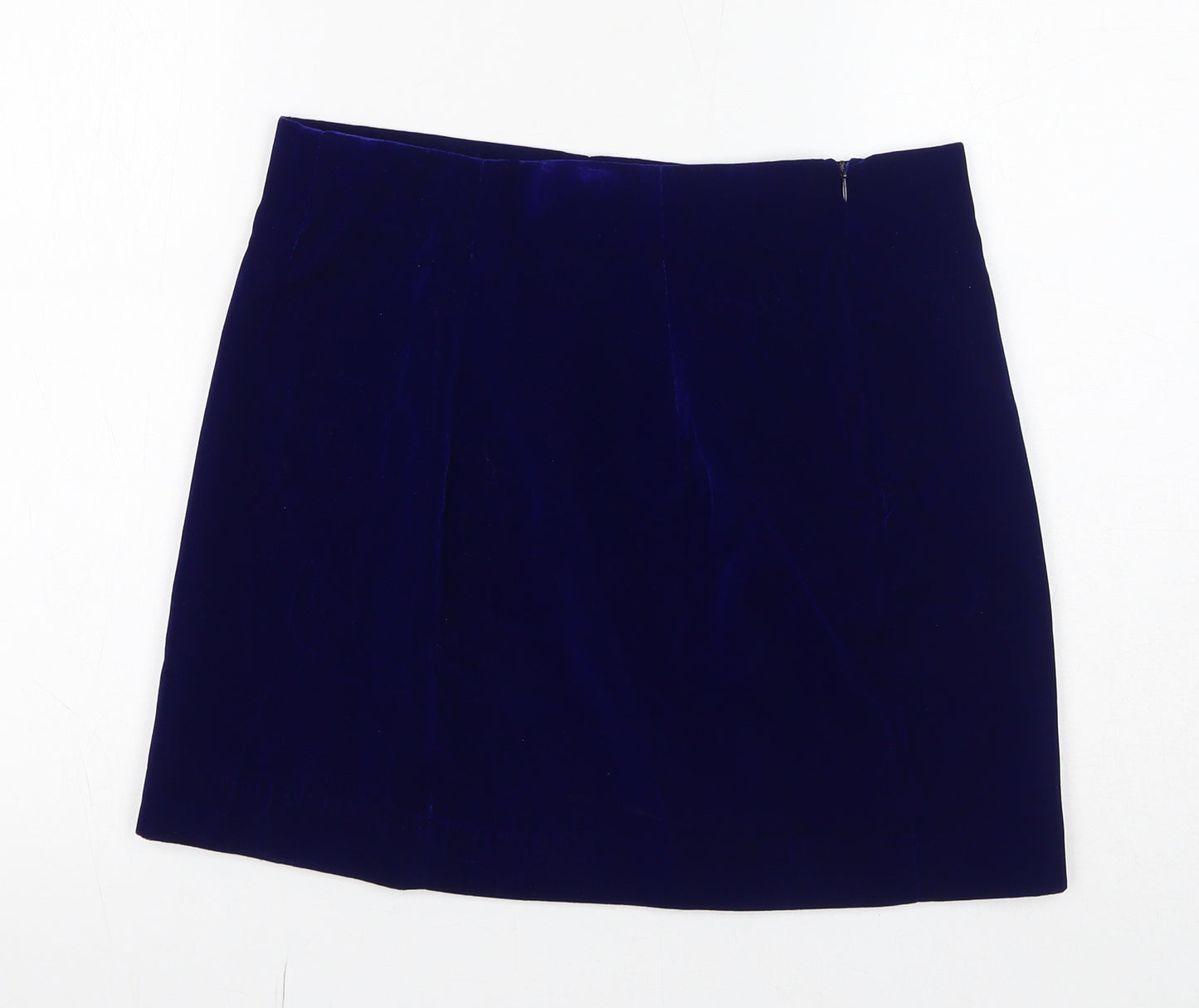 Zara Womens Blue Polyester A-Line Skirt Size L Zip