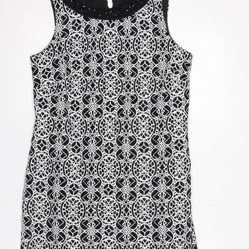Roman Womens Black Geometric Polyimide Shift Size 12 Boat Neck Pullover
