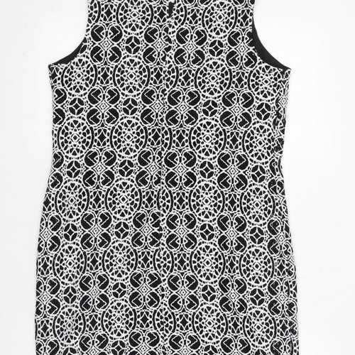 Roman Womens Black Geometric Polyimide Shift Size 12 Boat Neck Pullover