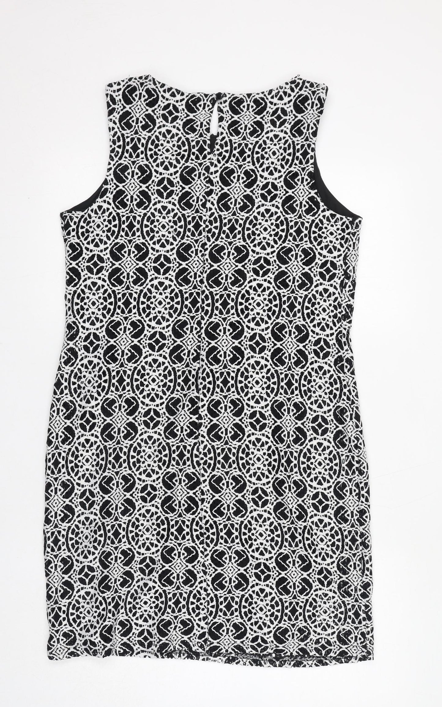 Roman Womens Black Geometric Polyimide Shift Size 12 Boat Neck Pullover