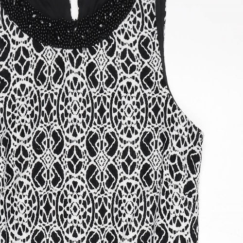 Roman Womens Black Geometric Polyimide Shift Size 12 Boat Neck Pullover