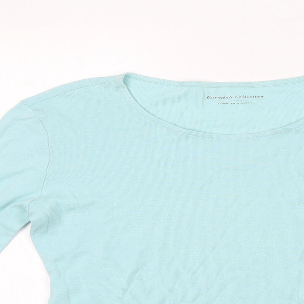 Marks and Spencer Womens Blue 100% Cotton Basic T-Shirt Size 10 Round Neck