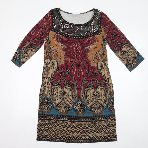 Wallis Womens Multicoloured Geometric Viscose A-Line Size 14 Round Neck Pullover