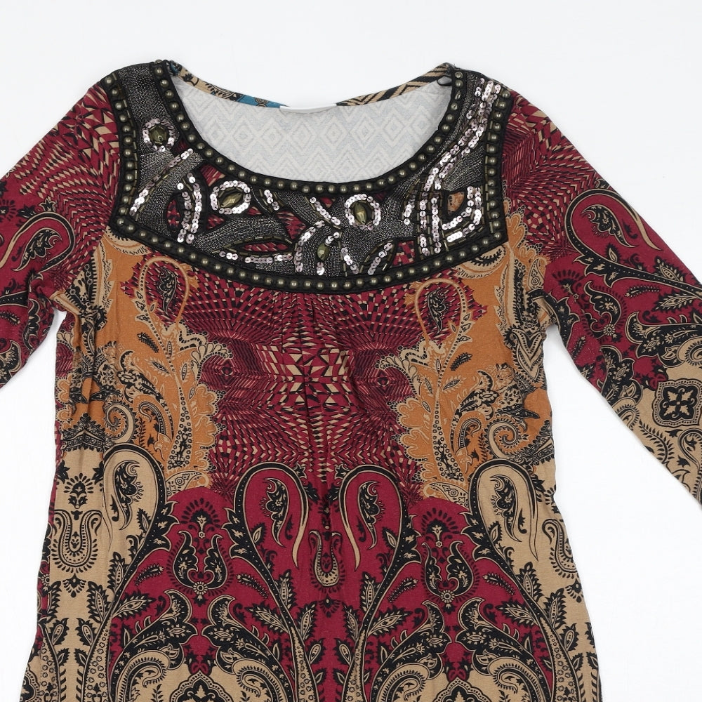 Wallis Womens Multicoloured Geometric Viscose A-Line Size 14 Round Neck Pullover