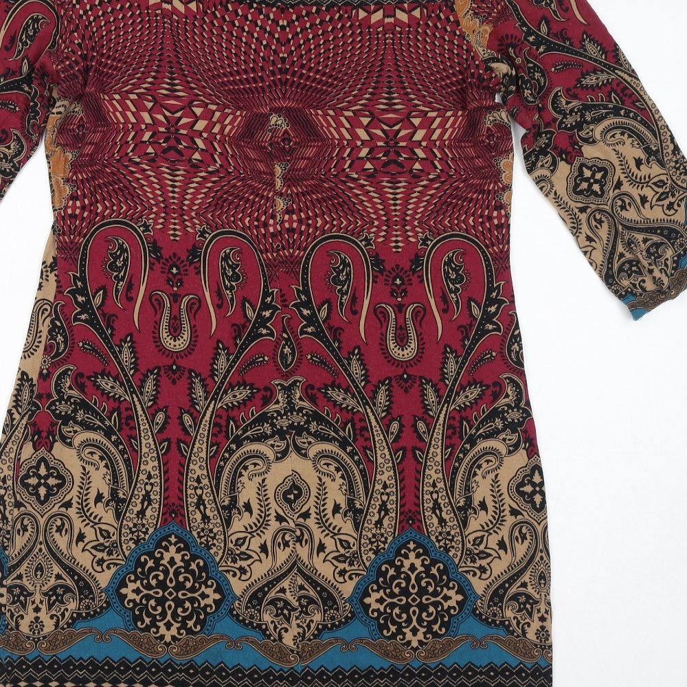 Wallis Womens Multicoloured Geometric Viscose A-Line Size 14 Round Neck Pullover