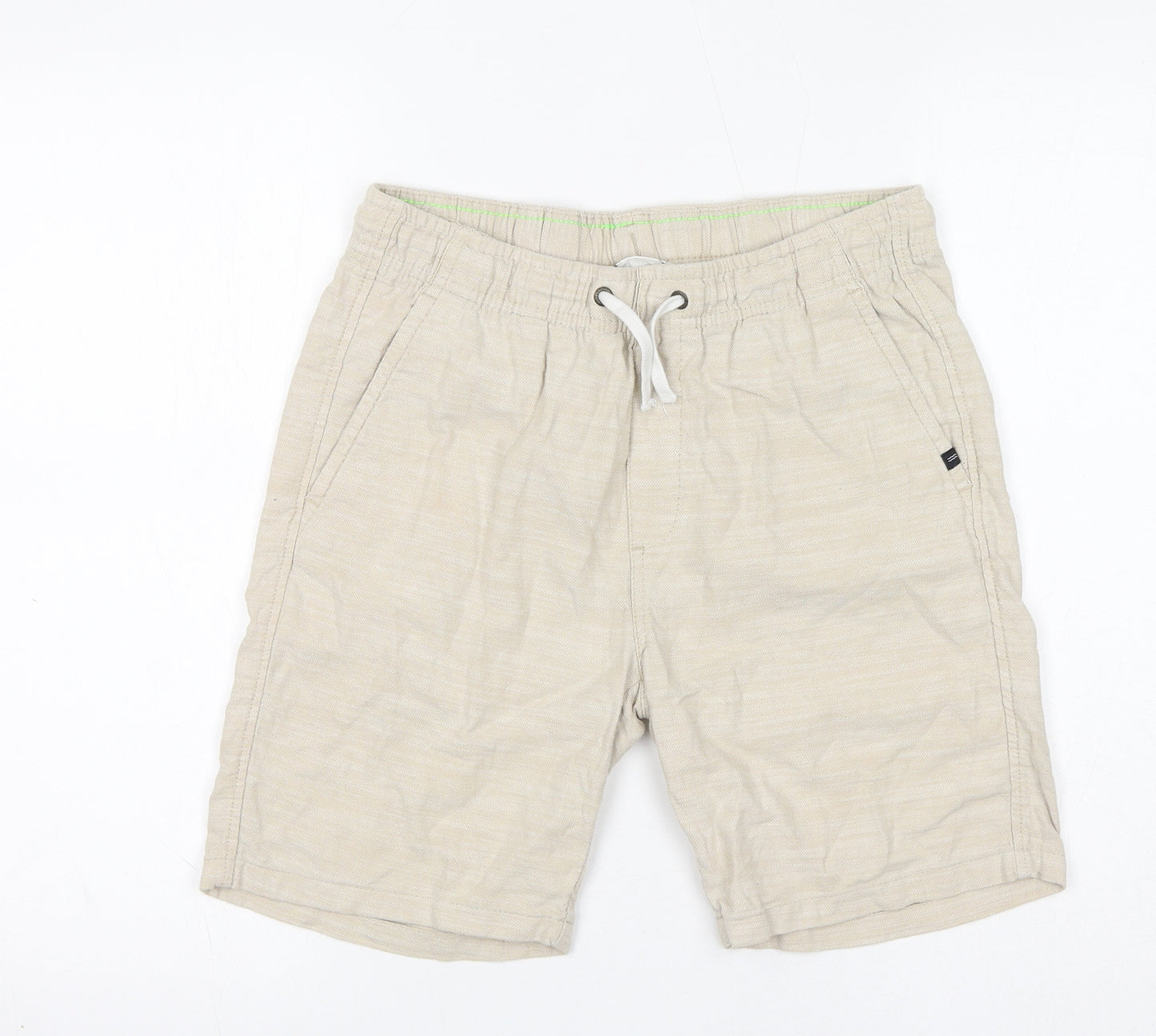 H&M Boys Ivory 100% Cotton Bermuda Shorts Size 12 Years L7 in Regular Drawstring